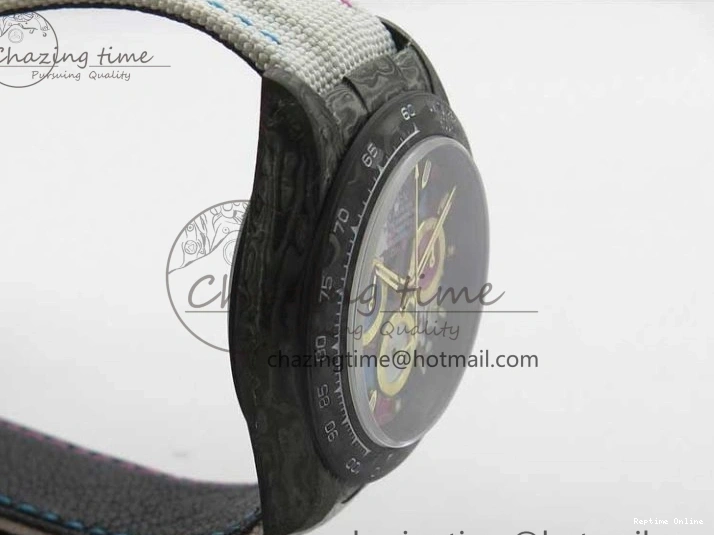 0413 ComfortFit Daytona DIW Carbon OMF Best Edition Blue Pink White Dial on White Nylon Strap A 2833